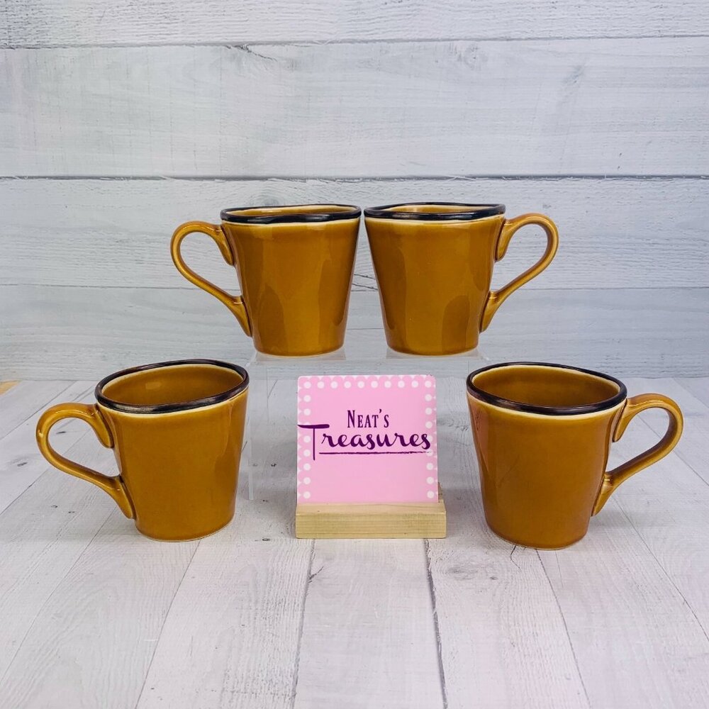 Tabletops HONEY Hand Crafted Stoneware Orange Coffee 12 oz Cups Mugs Set of 4